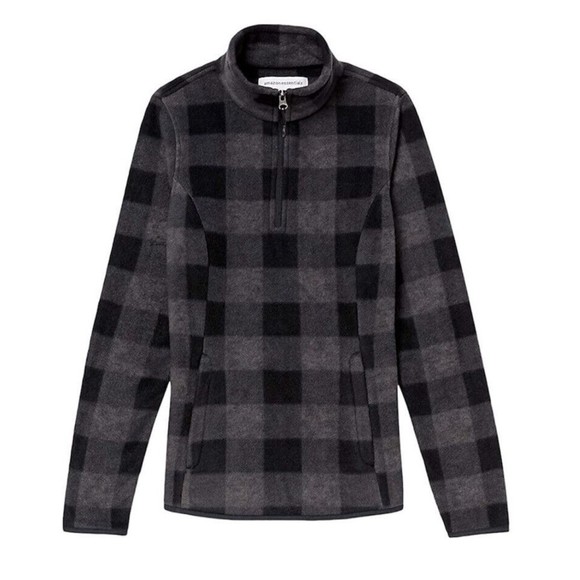 Womens XL Plaid Fleece Sweater Classic Fit Quarter Zip Polar Pullover - Picture 2 of 8